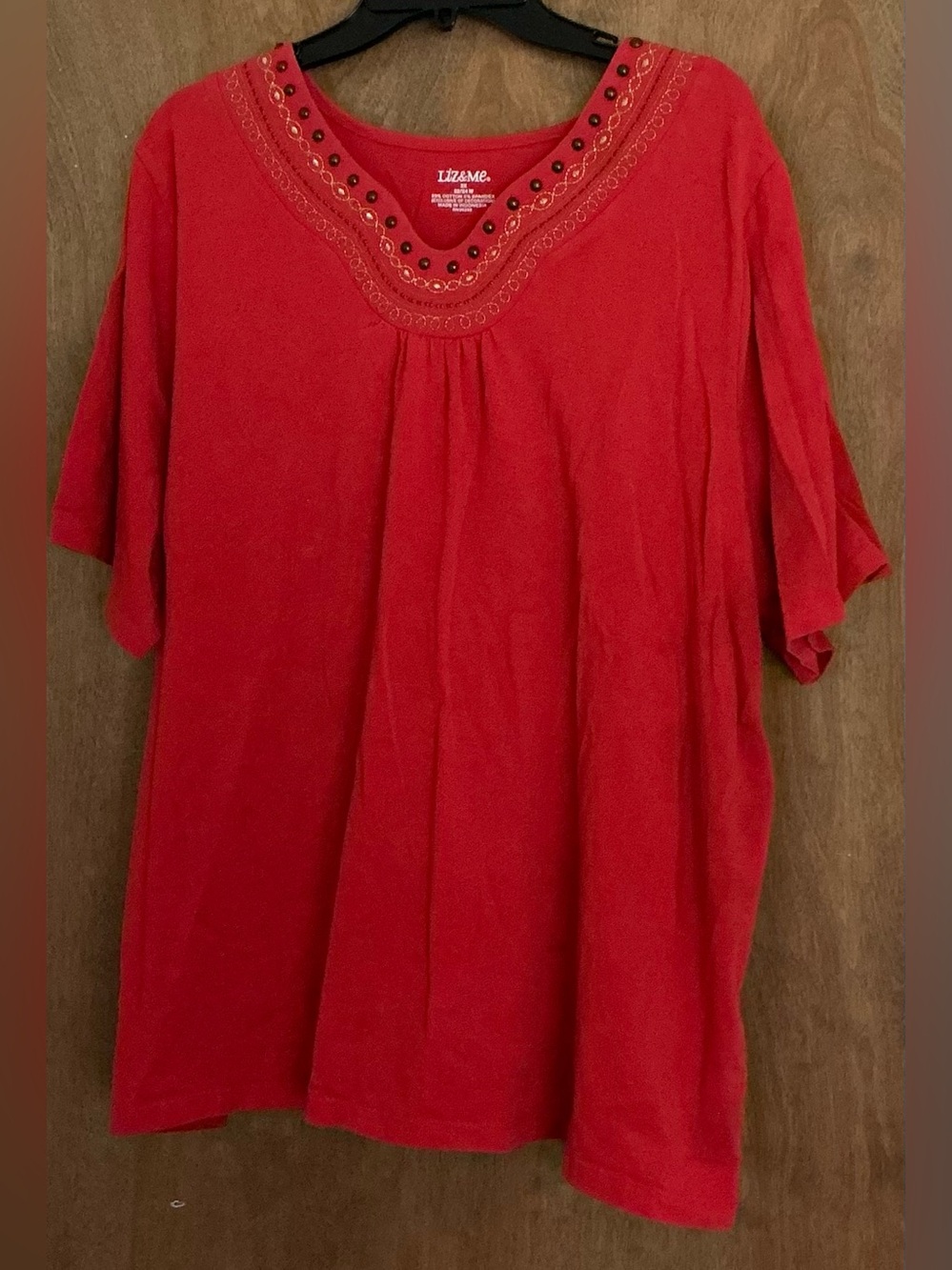 Liz & Me Catherines Red/Orange Embroidered Top Sz 2X (22/24) Boho Peasant V-Neck
